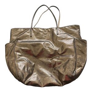 Vintage Y2K Metallic Bronze Gold Reversible Slouchy Shopper Tote Shoulder Bag